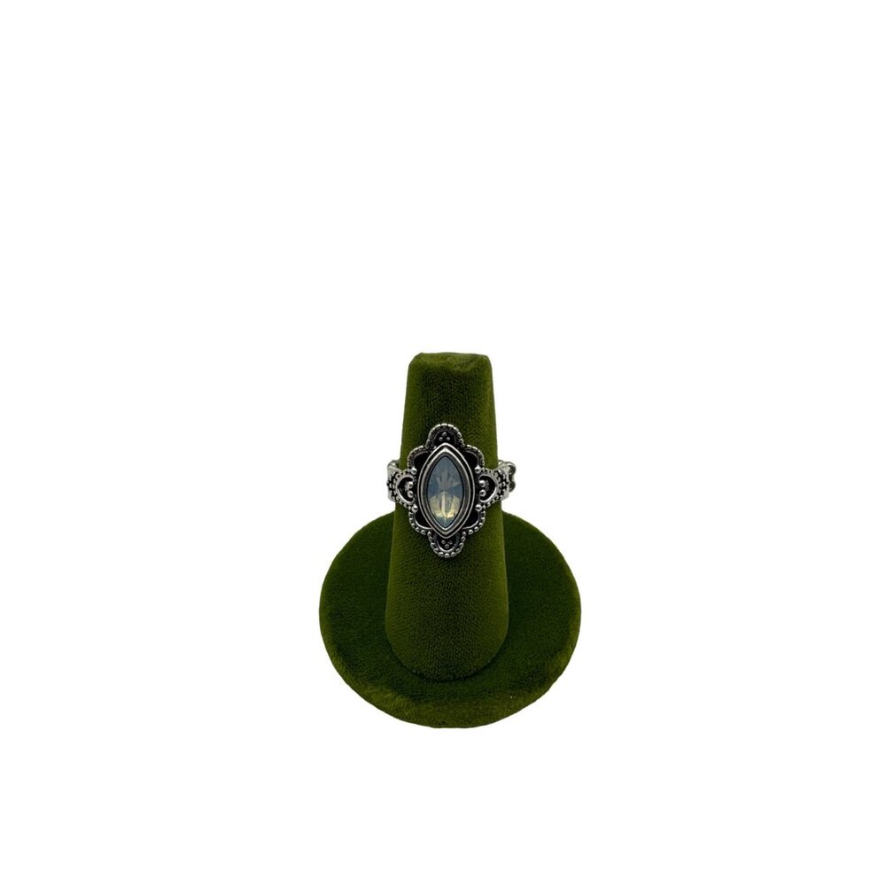 Iridescent Blue Stone Silver Toned Stretch Ring